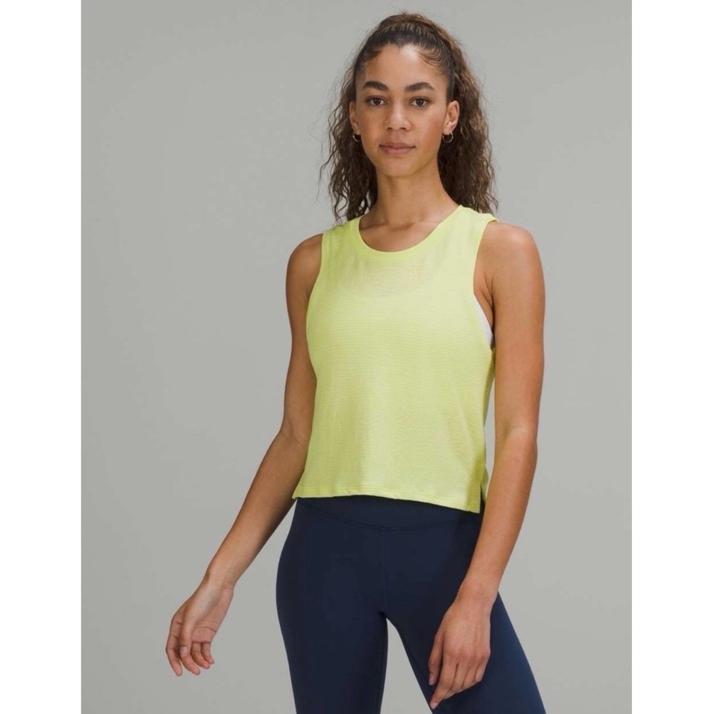Lululemon Train To Be Tank 4 Yellow Lime Stripe Activewear Gym Yoga Sporty